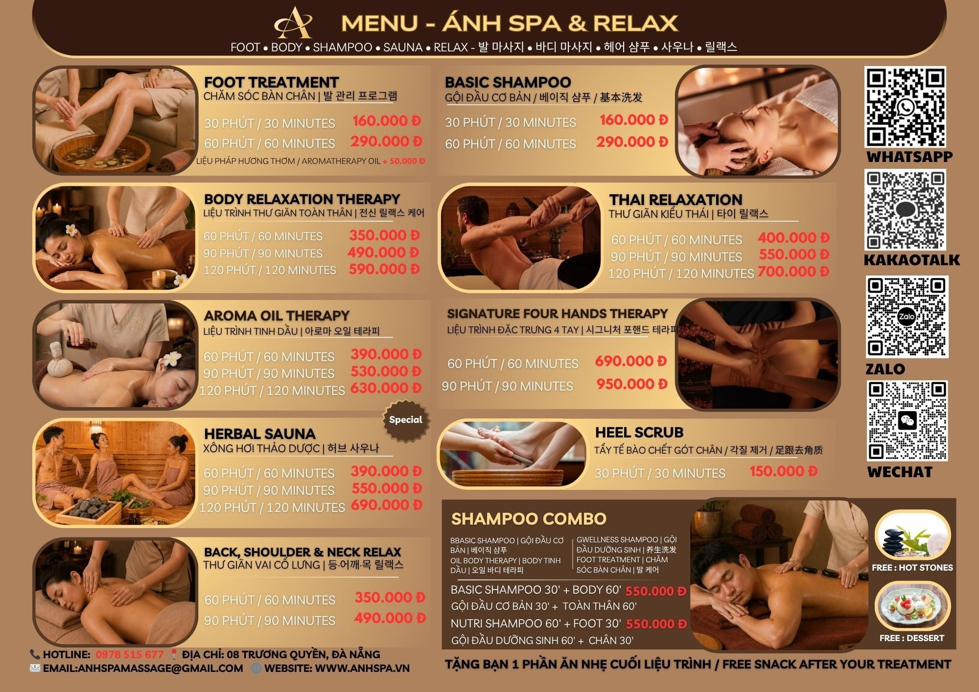 Menu Bảng Giá Massage Đà Nẵng tại Ánh Spa